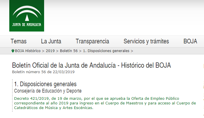 Aprobada la OEP 2019 para el cuerpo de Maestros/as. Andalucía