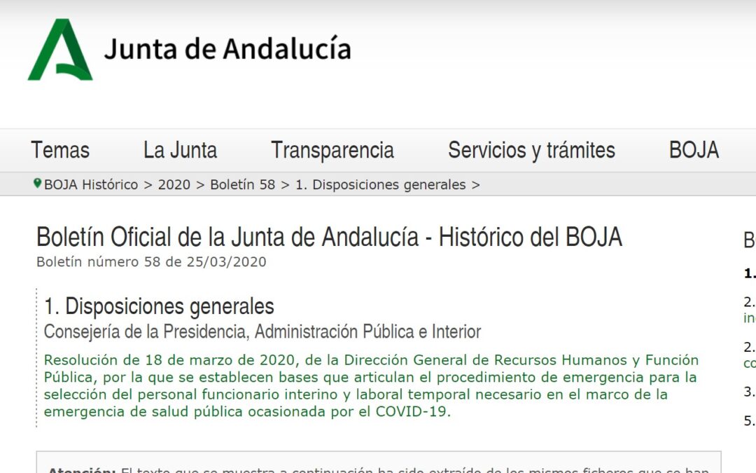 Selección del personal funcionario interino y laboral temporal urgente para Junta de Andalucía