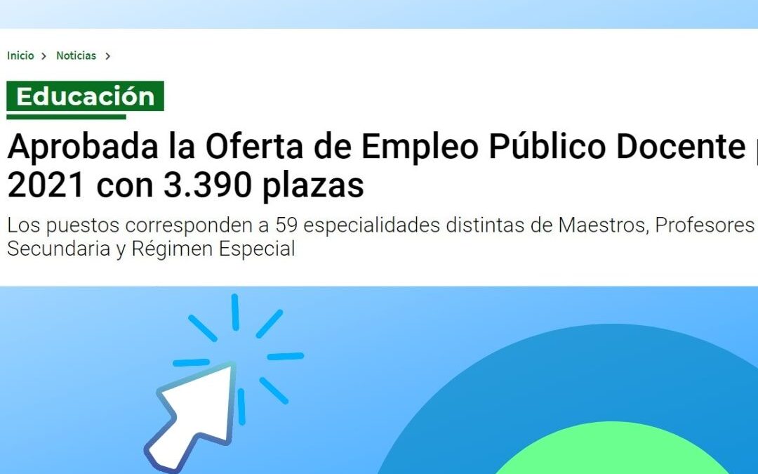 Aprobada la Oferta de Empleo Público Docente para 2021 con 3.390 plazas