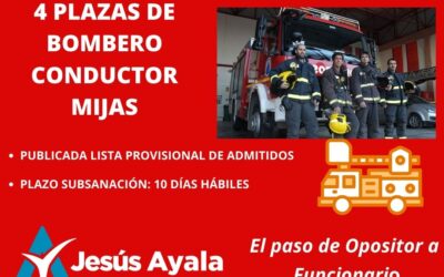 Publicada la Lista Provisional de Admitidos de 4 Plazas de Bombero-Conductor en Mijas ( Málaga)